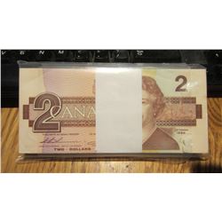100 Canada 2 Dollar Bank Note Bundle