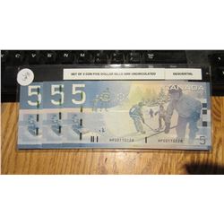 Set of 3 Canada $5 Notes