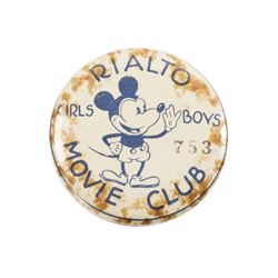 Rialto Movie Club Mickey Mouse Button.