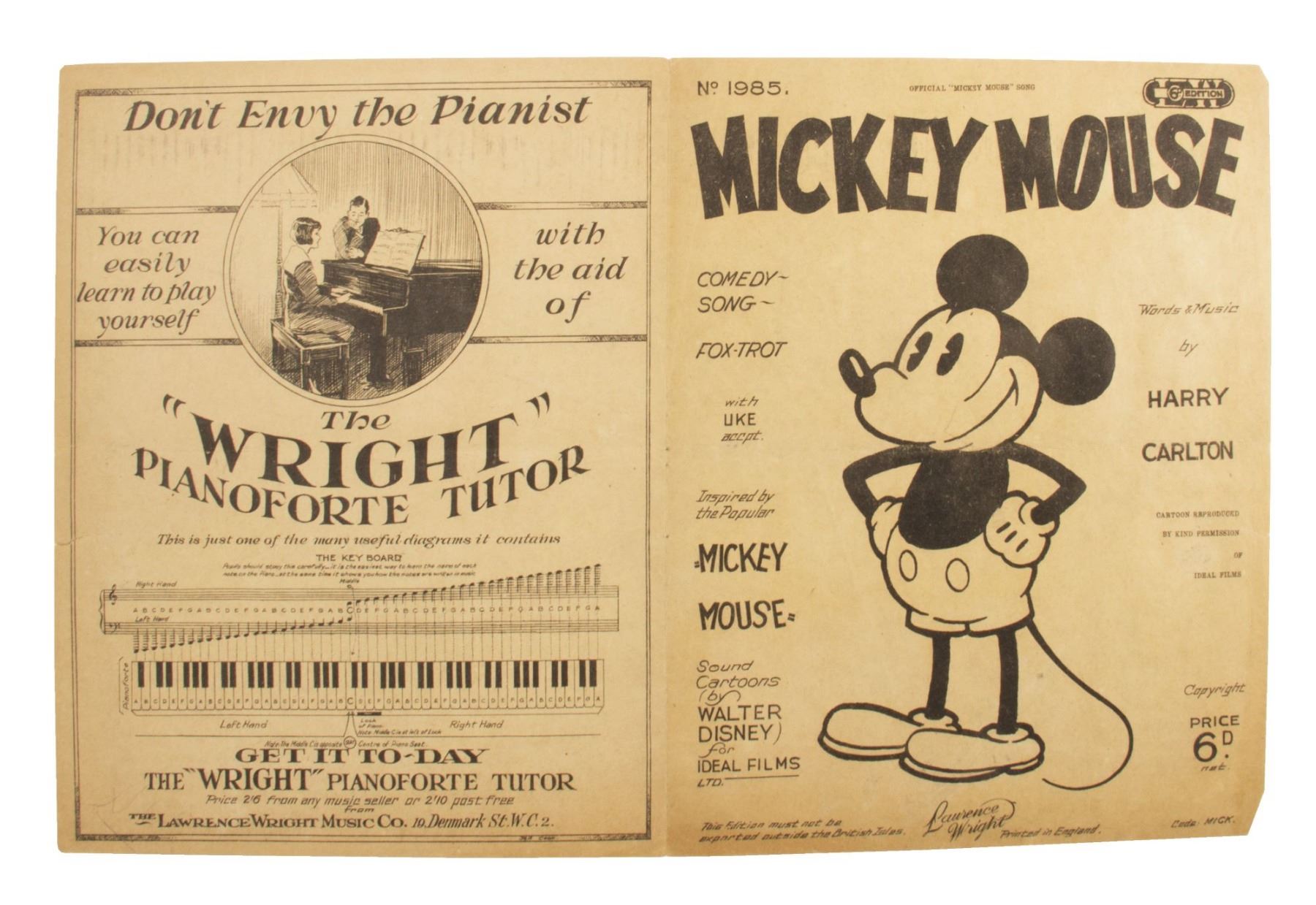 Original Mickey Mouse Comedy Song Sheet Music