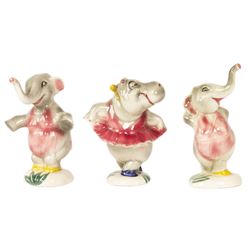 Set of (3) Vernon Kilns Hippo & Elephant Figurines.