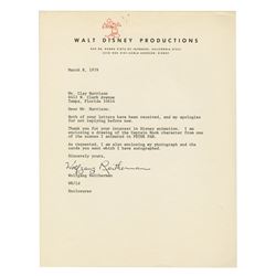 Wolfgang Reitherman Walt Disney Productions Letter.