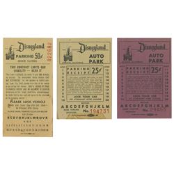 Set of (3) Vintage Disneyland Parking Tickets.