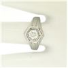 Image 4 : Art Deco Etched 18k White Gold .85 ctw European Cut Diamond Solitaire Ring