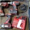 Image 2 : 3 CORDLESS MILWAUKEE IMPACT GUNS, DRILL, AND CHARGE W/ BATTERIES - TESTED AND WORKING