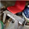 Image 1 : ROLLING RED BUCKET CHAIR AND SMALL WOOD SAW HORSE