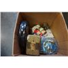 Image 2 : 2 BOXES OF KIDS TOYS, WOODEN CLOGS, VINTAGE CARDS, AND STARWARS MAGAZINES
