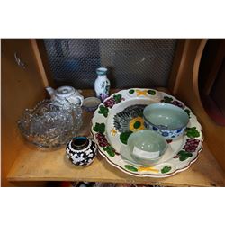 LARGE TURKEY PLATTER, EASTERN WARE AND 2 CRYSTAL DISHES