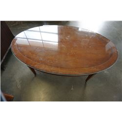 VINTAGE WALNUT OVAL TABLE W/ GLASS TOP