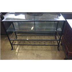 3 TIERED BLACK METAL DECORATIVE DISPLAY CABINET W/ GLASS SHELVES