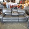 Image 2 : BRAND NEW GENUINE GREY STITCHED LEATHER DOUBLE RECLINING SOFA WITH FLIP DOWN CONSOLE AND LOVESEAT