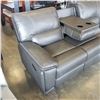 Image 3 : BRAND NEW GENUINE GREY STITCHED LEATHER DOUBLE RECLINING SOFA WITH FLIP DOWN CONSOLE AND LOVESEAT