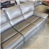 Image 4 : BRAND NEW GENUINE GREY STITCHED LEATHER DOUBLE RECLINING SOFA WITH FLIP DOWN CONSOLE AND LOVESEAT