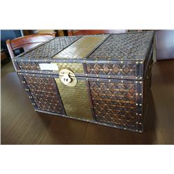 WICKER AND BRASS TRUNK