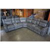 Image 17 : BRAND NEW MODERN GREY STITCHED MICROSUEDE 3 PIECE SECTIONAL SOFA, WITH 3 POWER RECLINERS, 2 CONSOLES