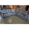 Image 1 : BRAND NEW MODERN GREY STITCHED MICROSUEDE 3 PIECE SECTIONAL SOFA, WITH 3 POWER RECLINERS, 2 CONSOLES