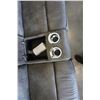 Image 5 : BRAND NEW MODERN GREY STITCHED MICROSUEDE 3 PIECE SECTIONAL SOFA, WITH 3 POWER RECLINERS, 2 CONSOLES