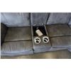 Image 8 : BRAND NEW MODERN GREY STITCHED MICROSUEDE 3 PIECE SECTIONAL SOFA, WITH 3 POWER RECLINERS, 2 CONSOLES