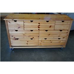 PINE 7 DRAWER ROLLING DRESSER