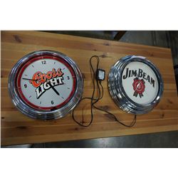 COORS LIGHT AND JIM BEAM LIGHT UP CLOCKS