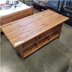 PINE COFFEE TABLE W/ CUBICLE SHELVES