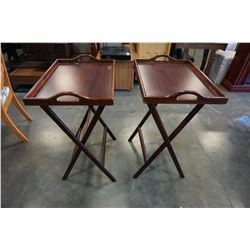 2 SERVING TRAYS W/ FOLDING STANDS