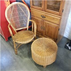 RATTAN CHAIR AND OTTOMAN