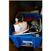 Image 1 : BLUE TUB OF TOY CARS, TRAINS, AND HELLO KITTY CLOCK