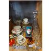 Image 2 : CRYSTAL DECANTER SET, ART GLASS PAPER WEIGHTS, SALT AND PEPPERS, CHINA CUPS AND SAUCERS