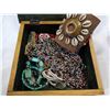 Image 2 : 2 NATIVE CARVINGS AND BOX OF NATIVE BEADED JEWELLERY