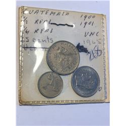 1900 1901 1965 Guatemala 3 Coin Lot 1/4 Real 1/2 Real