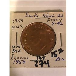 Rare 1950 South Africa Large Penny in Brilliant UNC High Grade