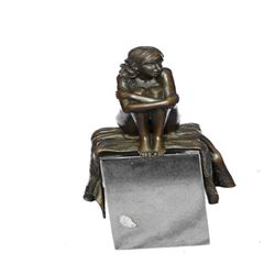 Nude Woman Sitting on a Carpet Daydreaming Bronze Sculpture