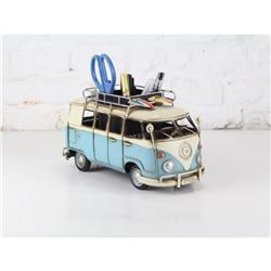 VW Circa 1966 Tin Model Camper Van With Pen Holder Surf Board Artwork