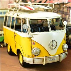 Yellow and White Kombi with Surfboards Volkswagen Classic German Artwork