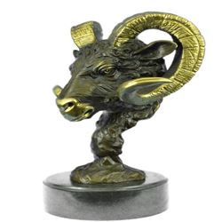 Mascot Ram Head Bronze Sculpture on Marble Base Statue