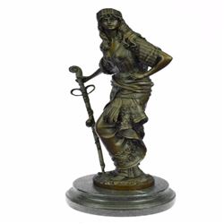 Persian Princess With Sword Bronze Sculpture on Marble Base Figurine