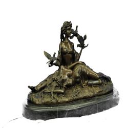 Two Semi Nude Lovers with Love Birds Bronze Sculpture