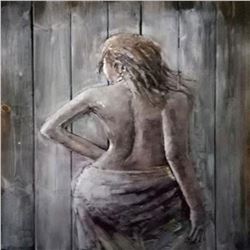 3D Nude Woman Picture Frame Wall Mount Wood and Metal Figurine