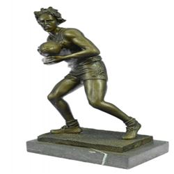 Rugby Football Player Bronze Sculpture on Marble Base Statue