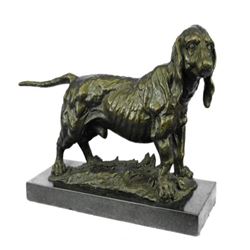 Hound Dog Bronze Sculpture on Marble Base Figurine