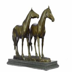 Two Loving Horse Bronze Sculpture on Marble Base Statue