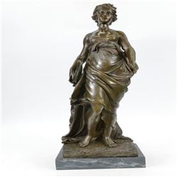 Classical Nude Woman Bronze Sculpture on Marble Base Statue