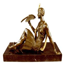 Nude Woamn With Bird 1920 Style Bronze Sculpture