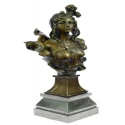 French Woman Bronze Sculpture on Marble Base Figurine