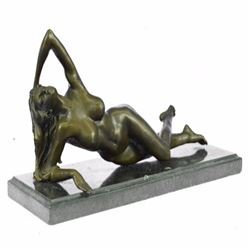 Naked Nude Girl Bronze Sculpture on Marble Base Figure