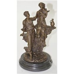 Women Men Marriage proposal Western Art Bronze on Marble Base Sculpture