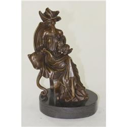 Victorian Girl Holding Dog Bronze Sculpture