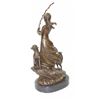 Image 7 : Shepherd Girl Woman With Two Sheep Bronze Statue