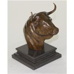 Bull Head Bronze on Marble Base Sculpture